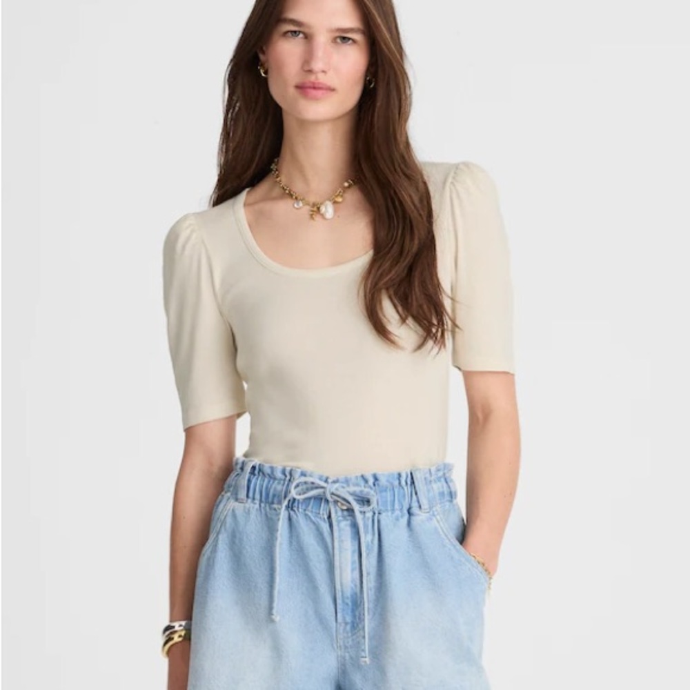 NWT Madewell Puff Sleeve Scoopneck Tee Vintage Ivory Size Large